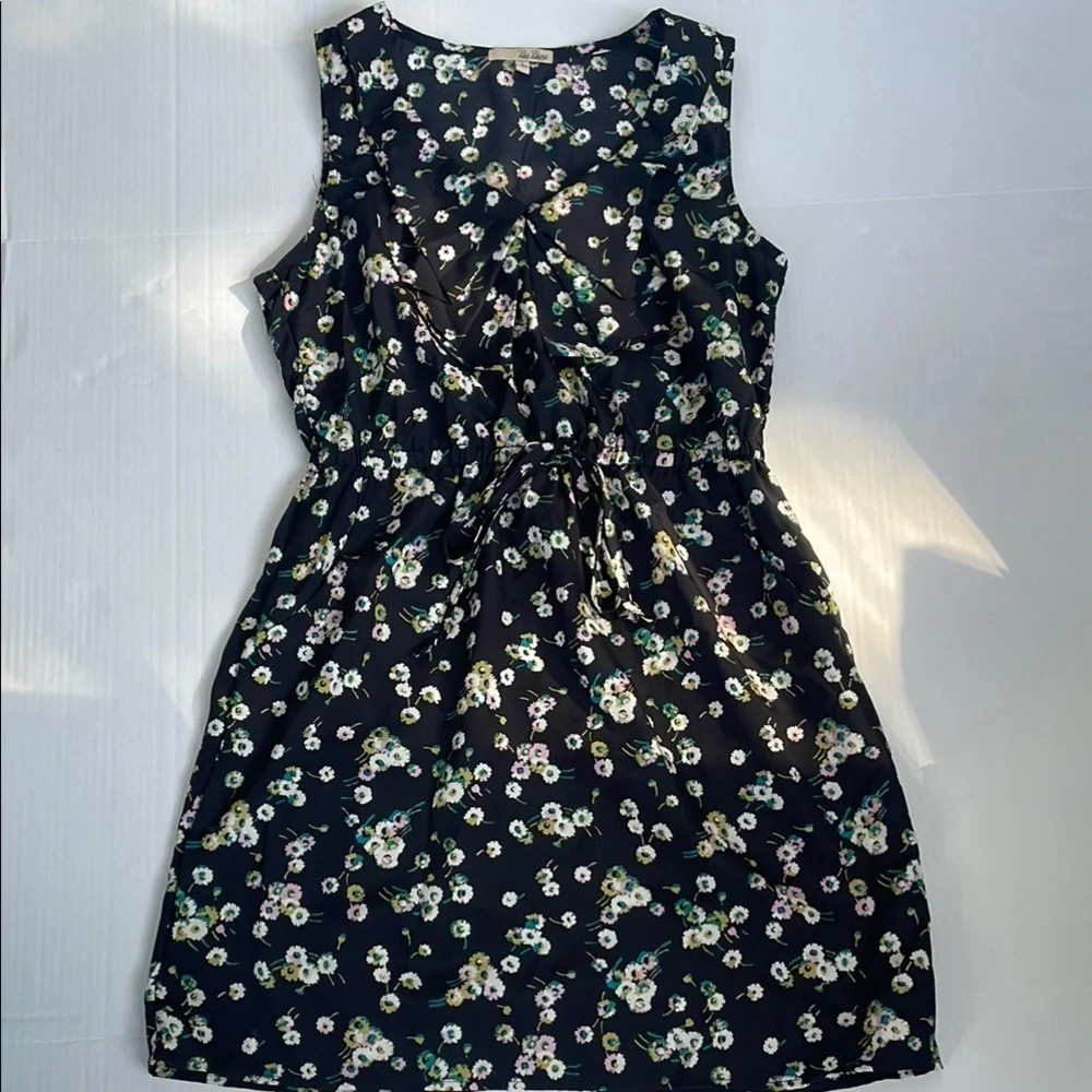 BeBop Black Floral Dress Decorative Sailor Bib Drawstring Waist Pockets Large